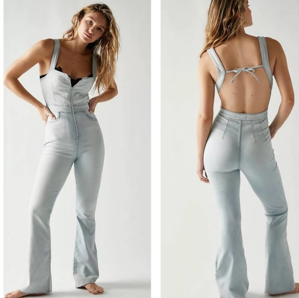 NWT Free People Crvy 2nd Ave One Piece Denim Jumpsuit Size 4